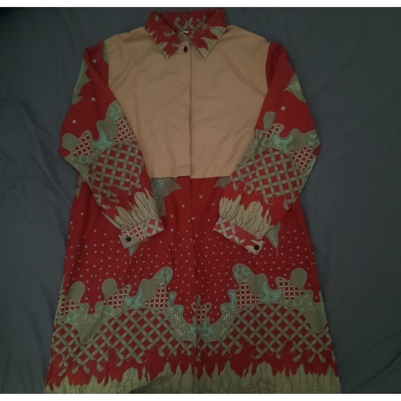 Kemeja Tunik Batik Merah Maroon Wanita Preloved