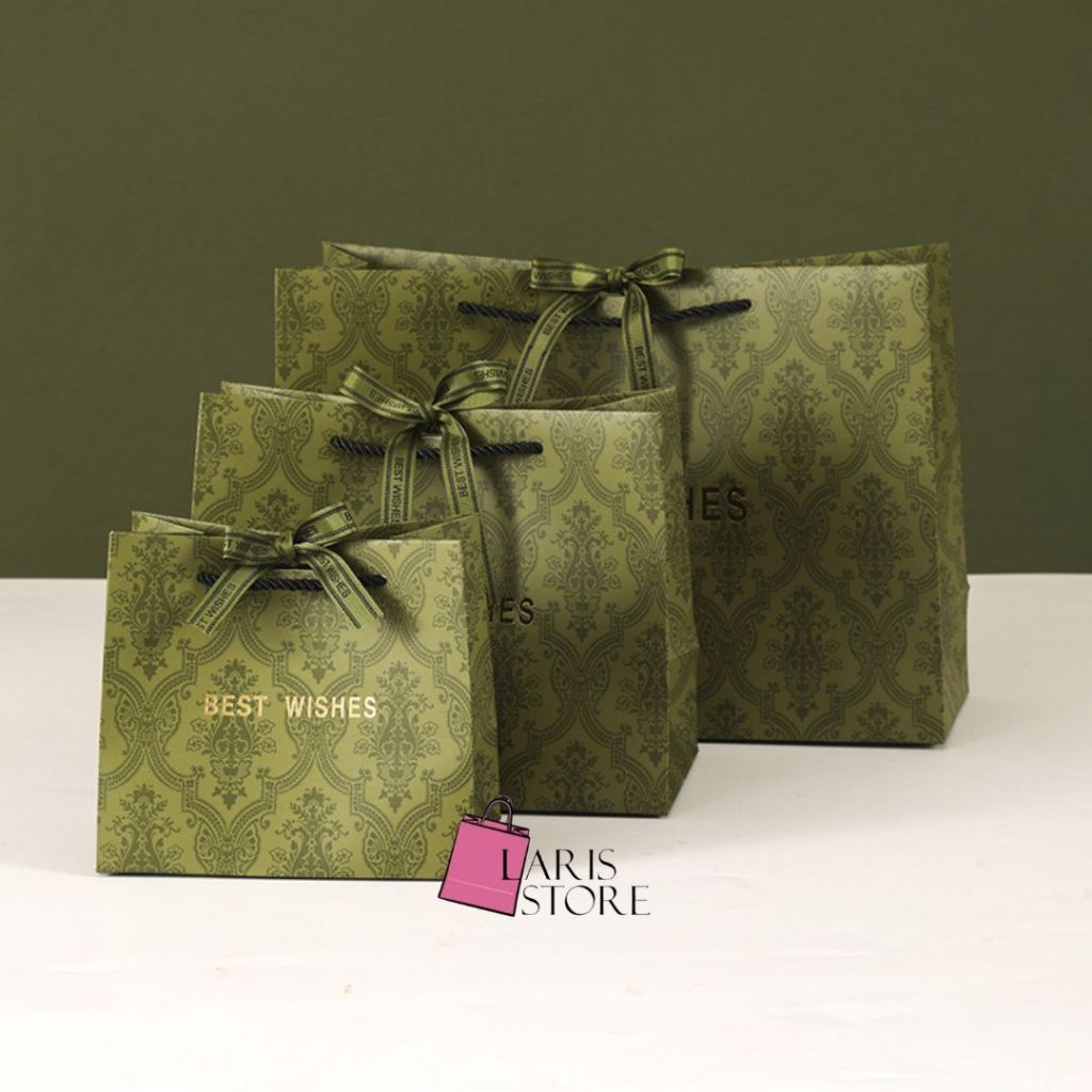 

Paperbag Premium Bestwishes Batik Hijau / Tas Kado Impor / Tas Hadiah / Hampers/ Paperbag Bestwishes Batik Hijau