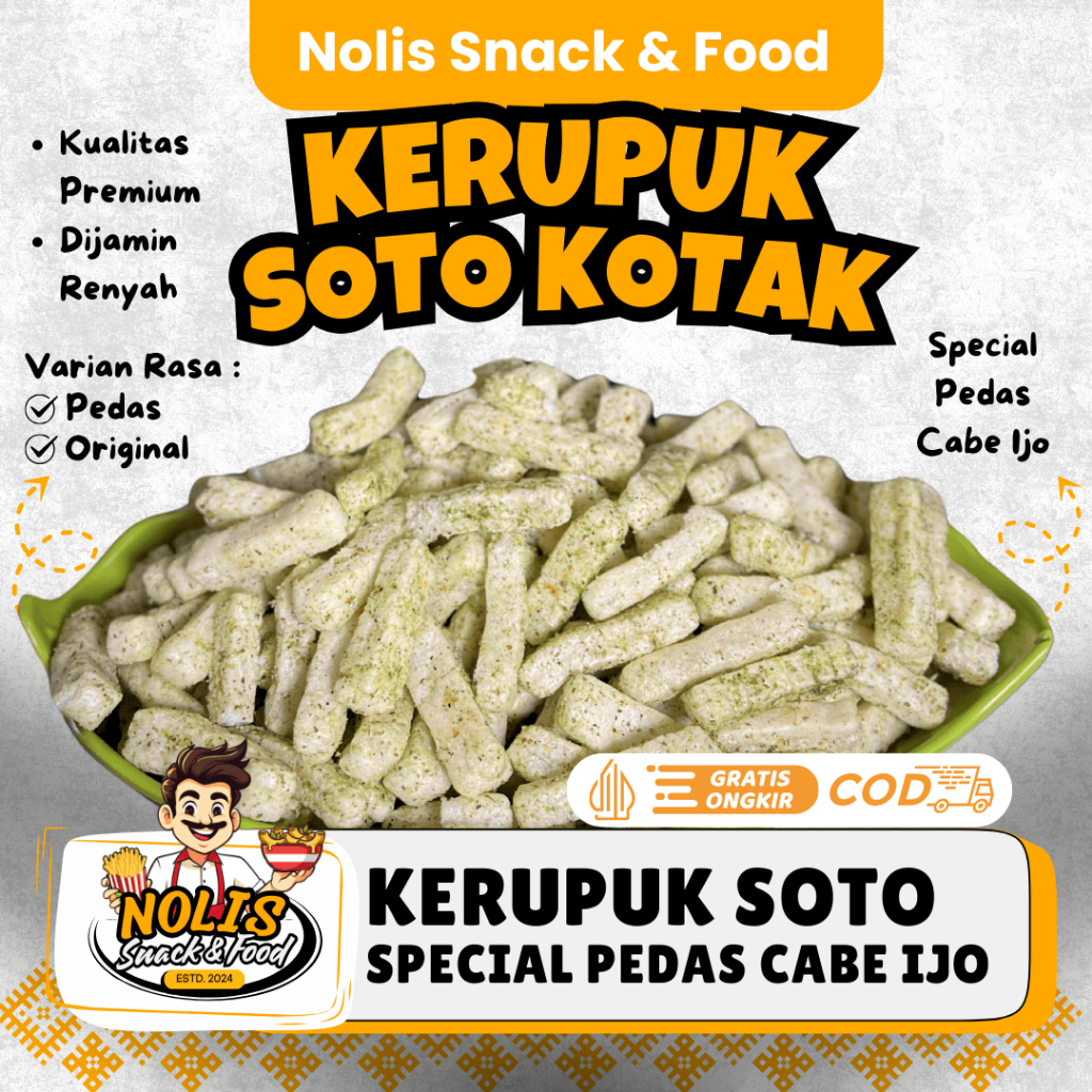 

Kerupuk Soto Special Pedas Cabe Ijo dan Original // Kerupuk Ikan Tongkol // Lombok Ijo/ Nolis Snack