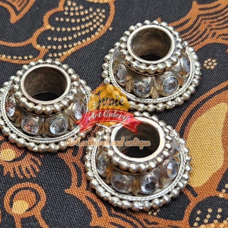 Mendak Tembaga Lapis Perak Batu Permata Yakud - aksesoris Warangka