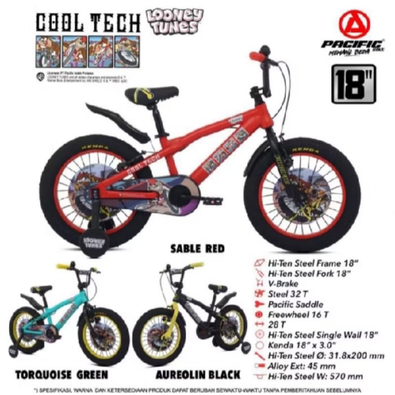 SEPEDA BMX ANAK 16 / 18 INCH COWO PACIFIC COOLTECH TAZMANIA BAN JUMBO 3.0 ASLI ORIGINAL GARANSI FRAM