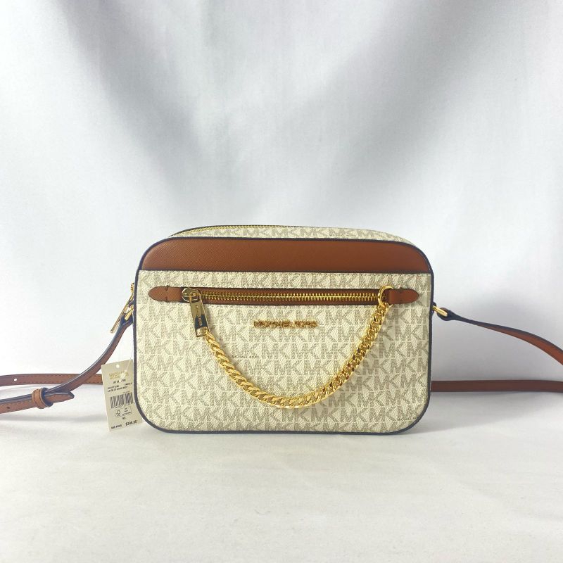 mk jet set chain crossbody sign vanilla brown
