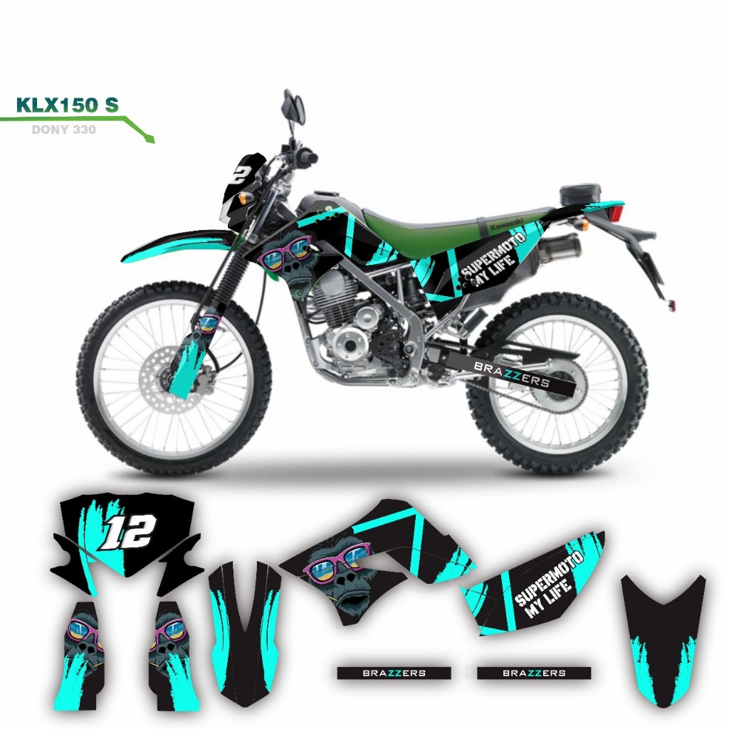 decal keren stiker full body klx 150 s variasi striping motif monkay hitam biru stabilo