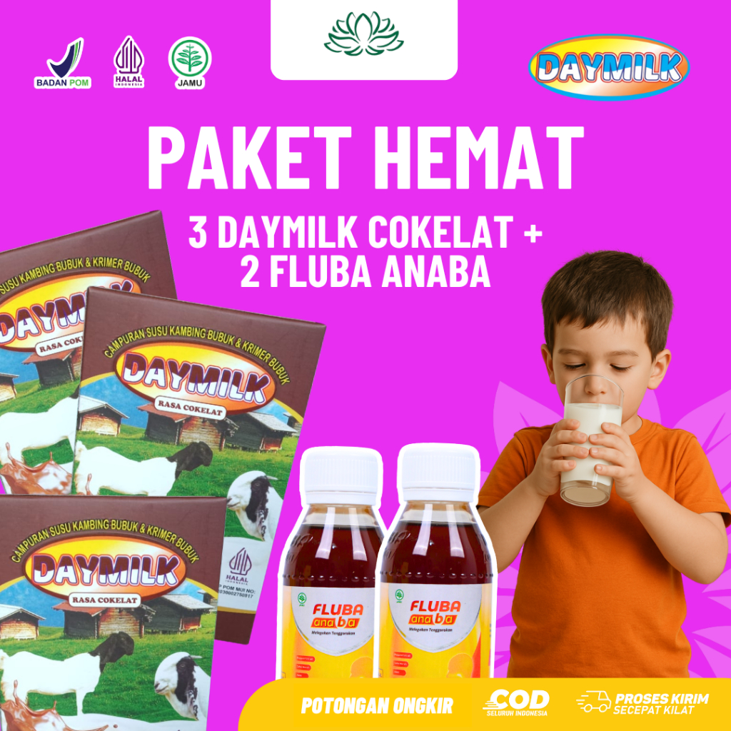 

BUNDLING HEMAT | 3 BOX DAYMILK COK + 2 BOTOL MADU FLUBA ANABA 130ml ATASI RADANG TENGGOROKAN | HALAL BPOM