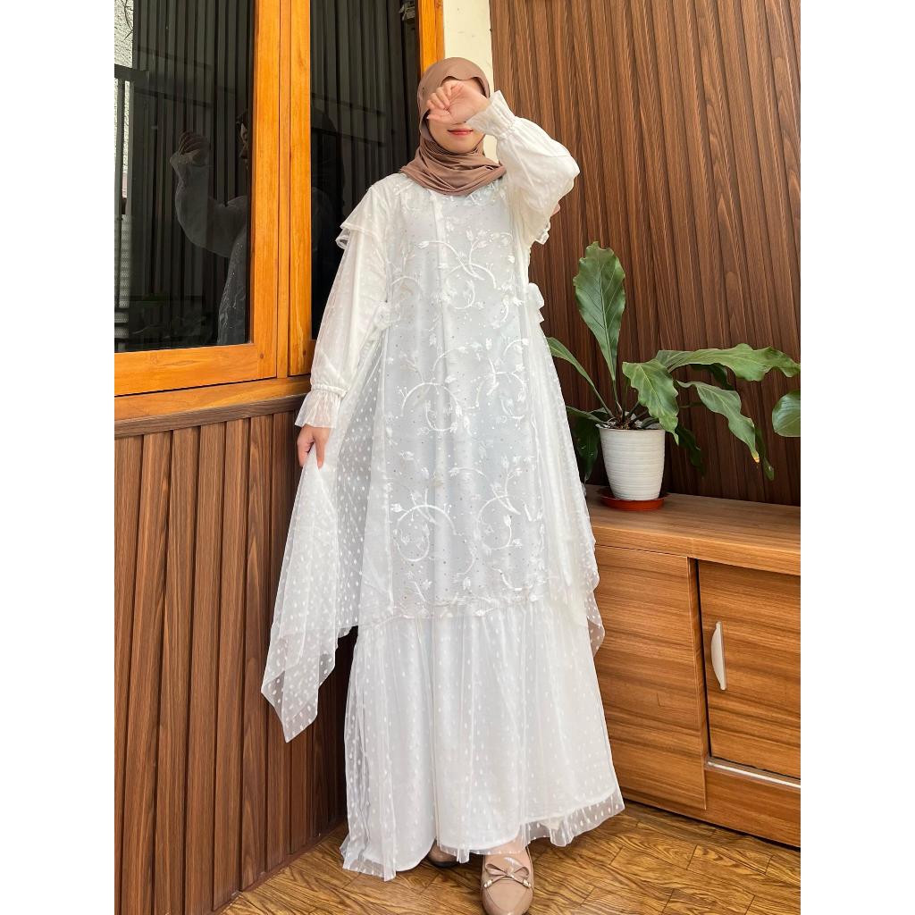Khadi Layla Dress Gamis Wanita Terbaru Crinkle Premium Variasi Brukat Tile Elegan LD 108 BISA COD