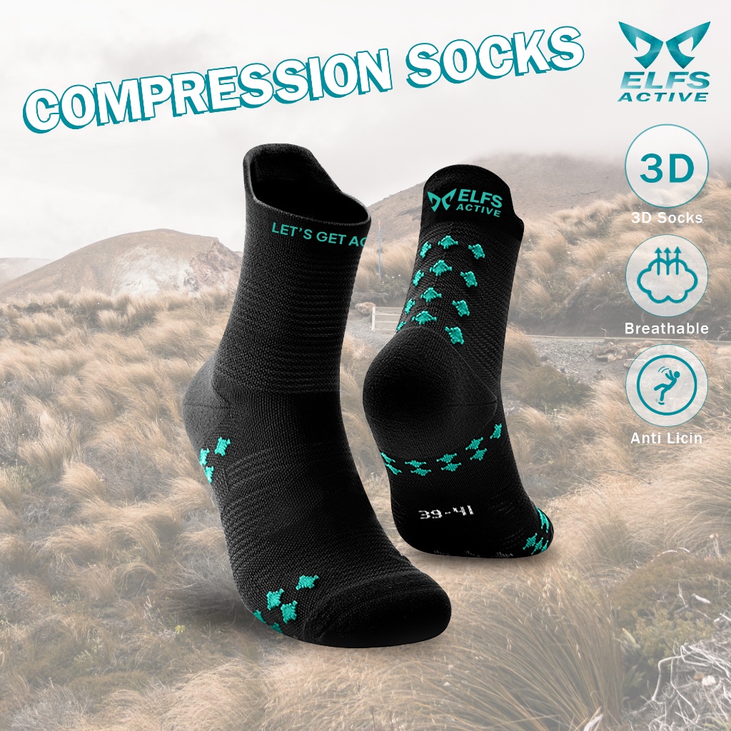 Elfs Active Quarter Compression Socks Kaos Kaki Trail running Trekking
