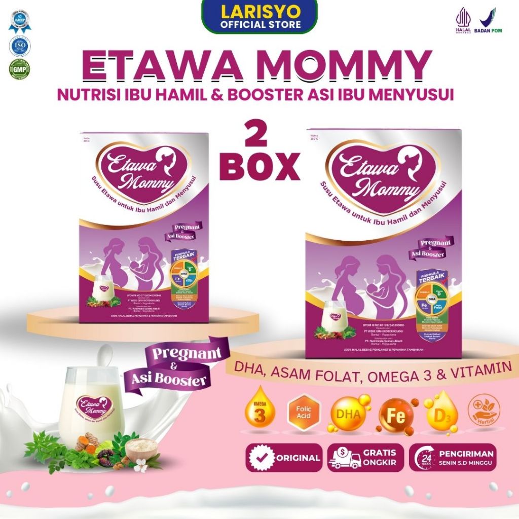 

Susu ibu hamil dan Pelancar ASI Ibu menyusui Etawamommy paket 2 Box kemasan 250gram