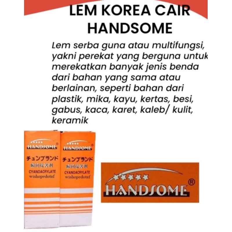 

lem korea handsome/lem super lengket, lem teteh cair seba guna