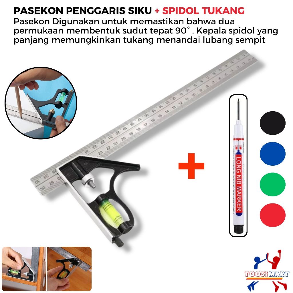 Pasekon Penggaris Siku Waterpass Pembuat Sudut 45/90 Derajat / Penggaris Siku 30cm