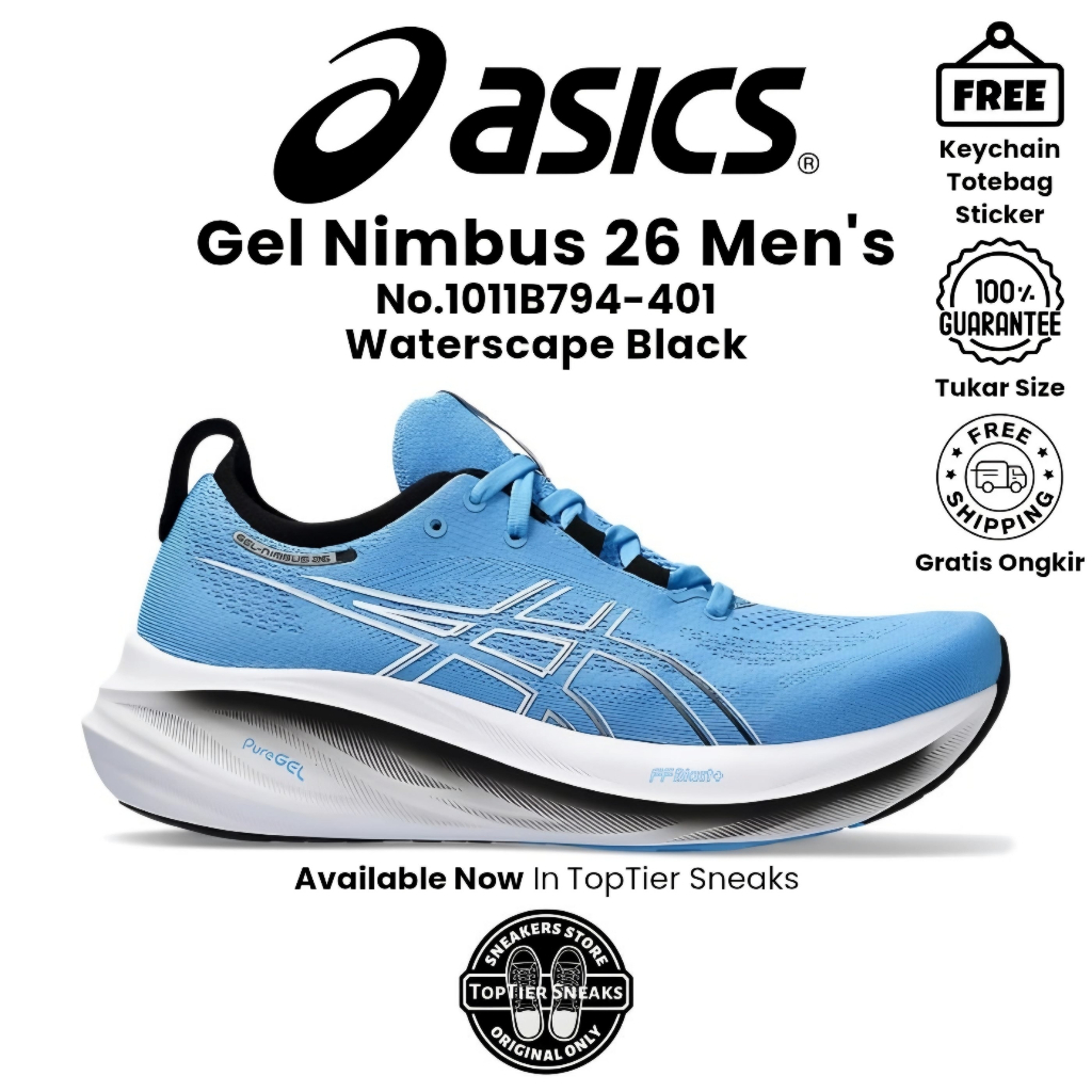 Sepatu Running Pria Asics Gel NlMBUS 26 Waterscape Black Original