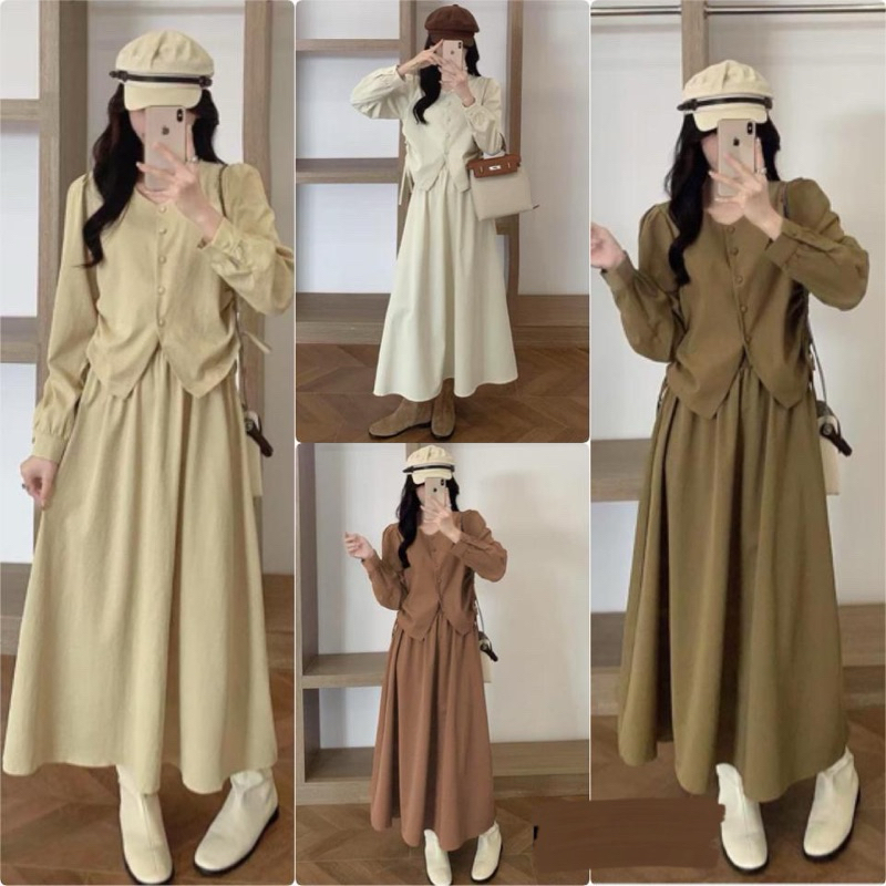 ONE SET SETELAN ROK BAHAN KATUN CRINGKLE IMPORT