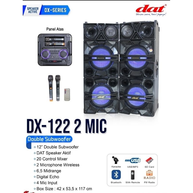 SPEAKER AKTIF DAN PASIF 12 INCH SEPASANG DAT DX 122 2 MICROPHONE ORIGINAL