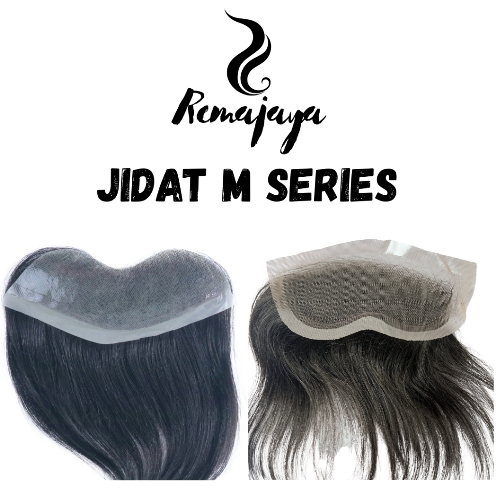 Men's Toupee Tutup Jidat Botak M Natural Bahan Jaring dan PU Silikon Rambut Asli