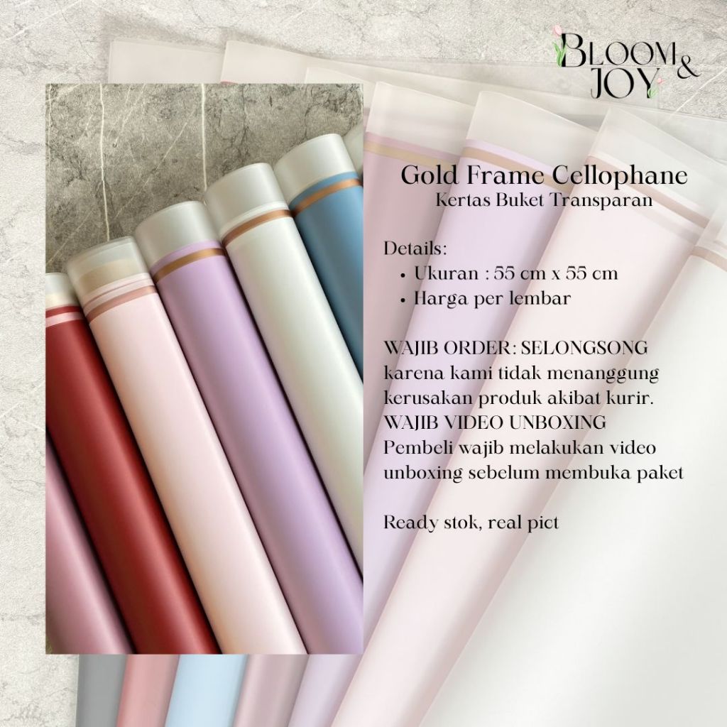 

HIGH QUALITY FRAME GOLD LINE TRANSPARANT FLOWER WRAPPING PAPER WATERPROOF KERTAS BUKET IMPORT