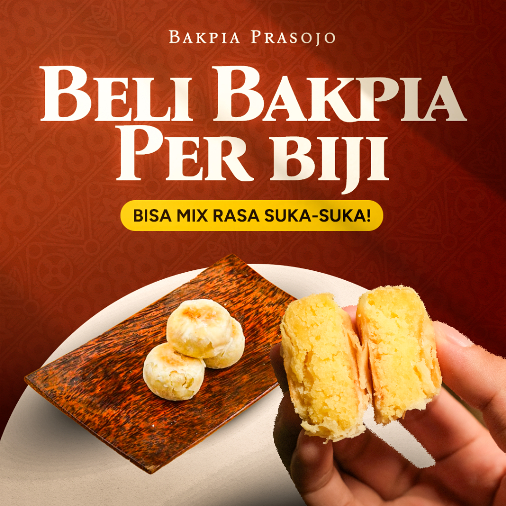 

Bakpia Prasojo (per biji) Kacang Hijau, Coklat dan Keju
