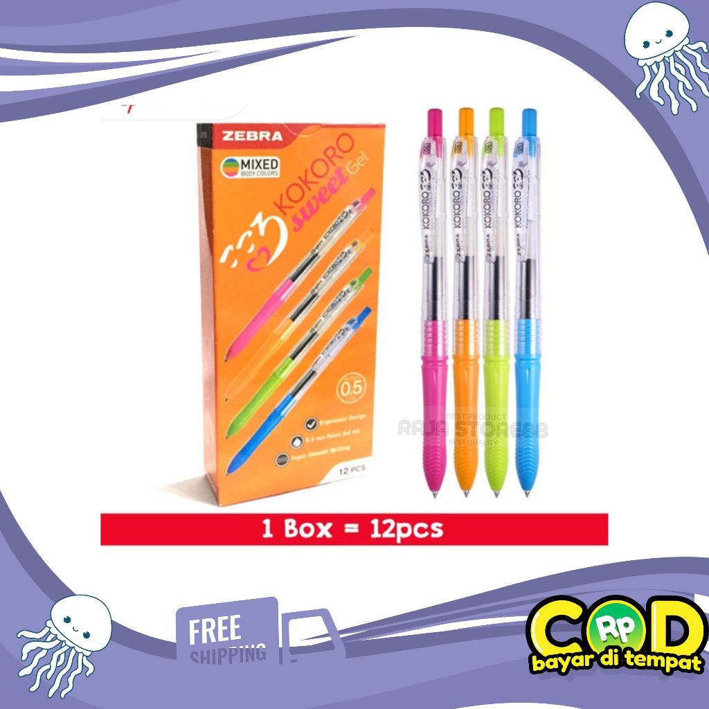 

Zebra Pulpen Gel KOKORO 0.5mm 12pcs / Pulpen Gel Kokoro Zebra Colours - 0.5 mm 1 lusin JunDW