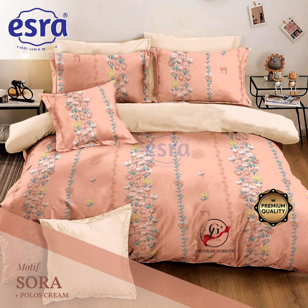 Sprei Katun Motif ESRA SORA PINK / Sprei Motif  Bunga