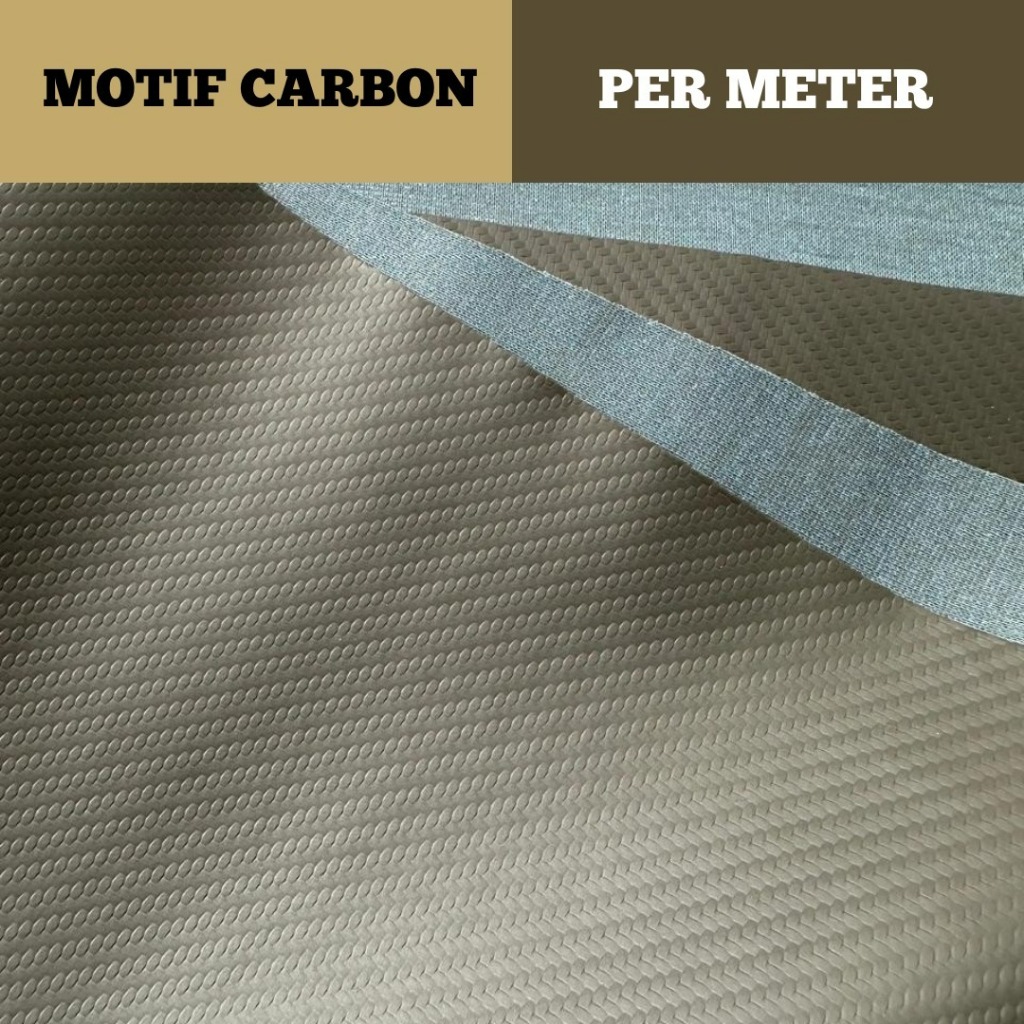 RJ Kulit Motif Carbon Hitam Per Meter Jok Motor Mobil Lapisan Gulungan Kualitas Premium PU Leather