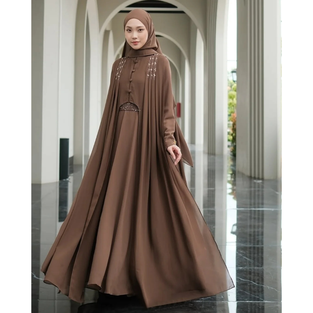 Gamis Abaya Turkey Payet Premium Terbaru 2025 Adeena Abaya Dress Terpisah Payet Mutiara Elegant