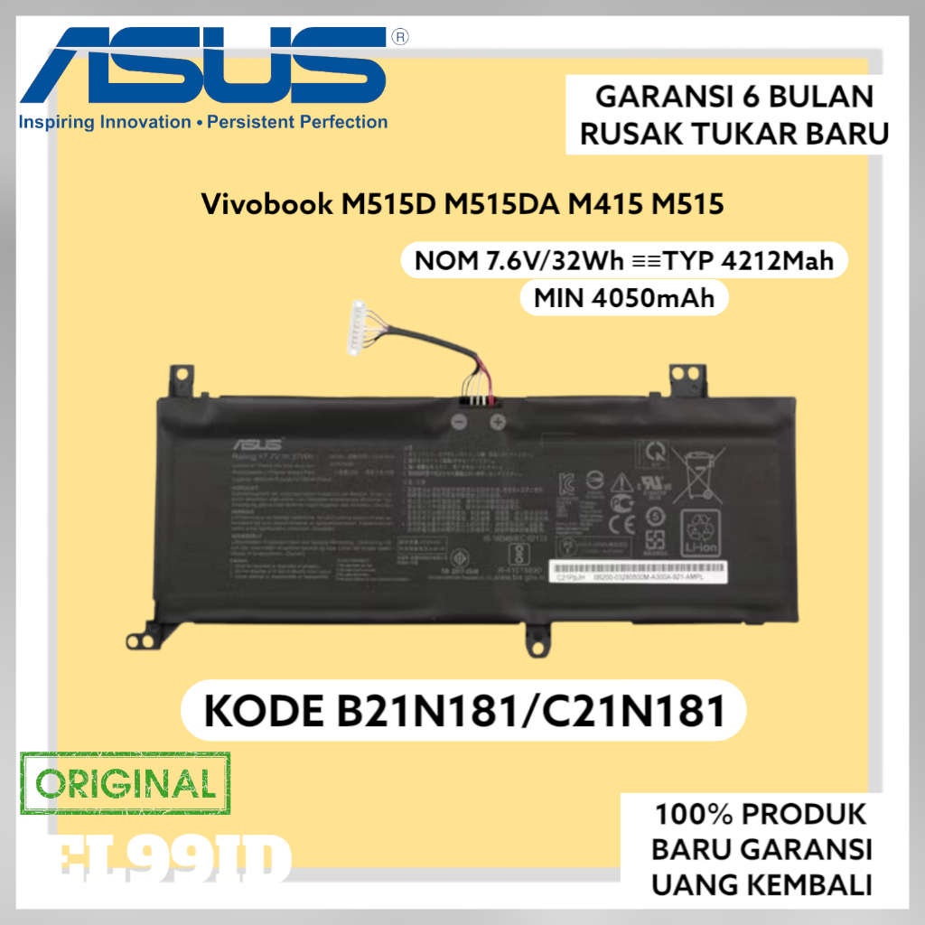 Baterai Asus  ORI Vivobook M515D M515DA M415 M415D M415DA M515