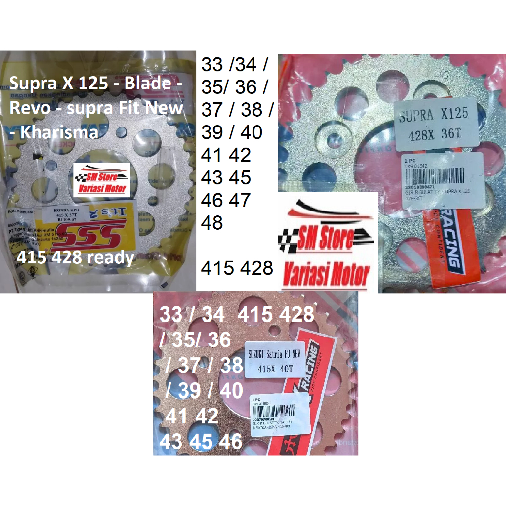 Gear Belakang SSS TK RACING 415 428 Supra X 125 / Blade / Revo / Kharisma / Supra Fit New 33 / 34 / 