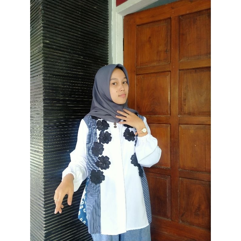 LIMITED READY STOK BLUS BLOUSE WANITA KEMEJA WANITA LURIK KOMBINASI BLUS KERJA