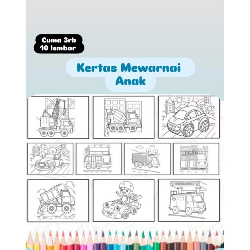 

10 Lembar Kertas Mewarnai anak uk. A5 banyak tema (Tema laki-laki)