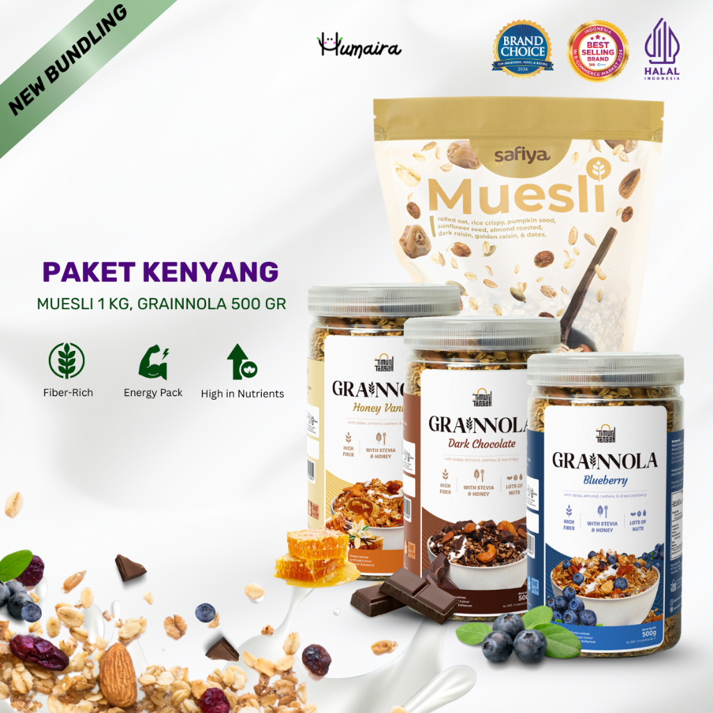 

[PAKET KENYANG 500 Gr] – Muesli 500 Gram Safiya + Granola 500 Gr Timur Tengah Sereal Sarapan