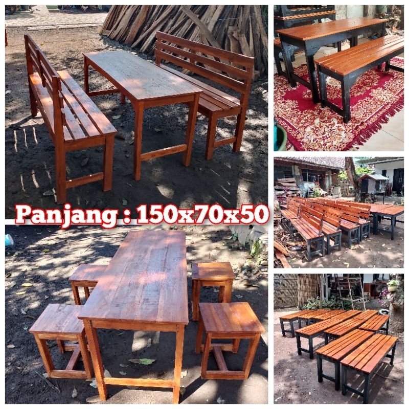 { Panjang 150 cm } Satu set meja makan meja warkop meja belajar meja bar meja cafe meja komputer mej