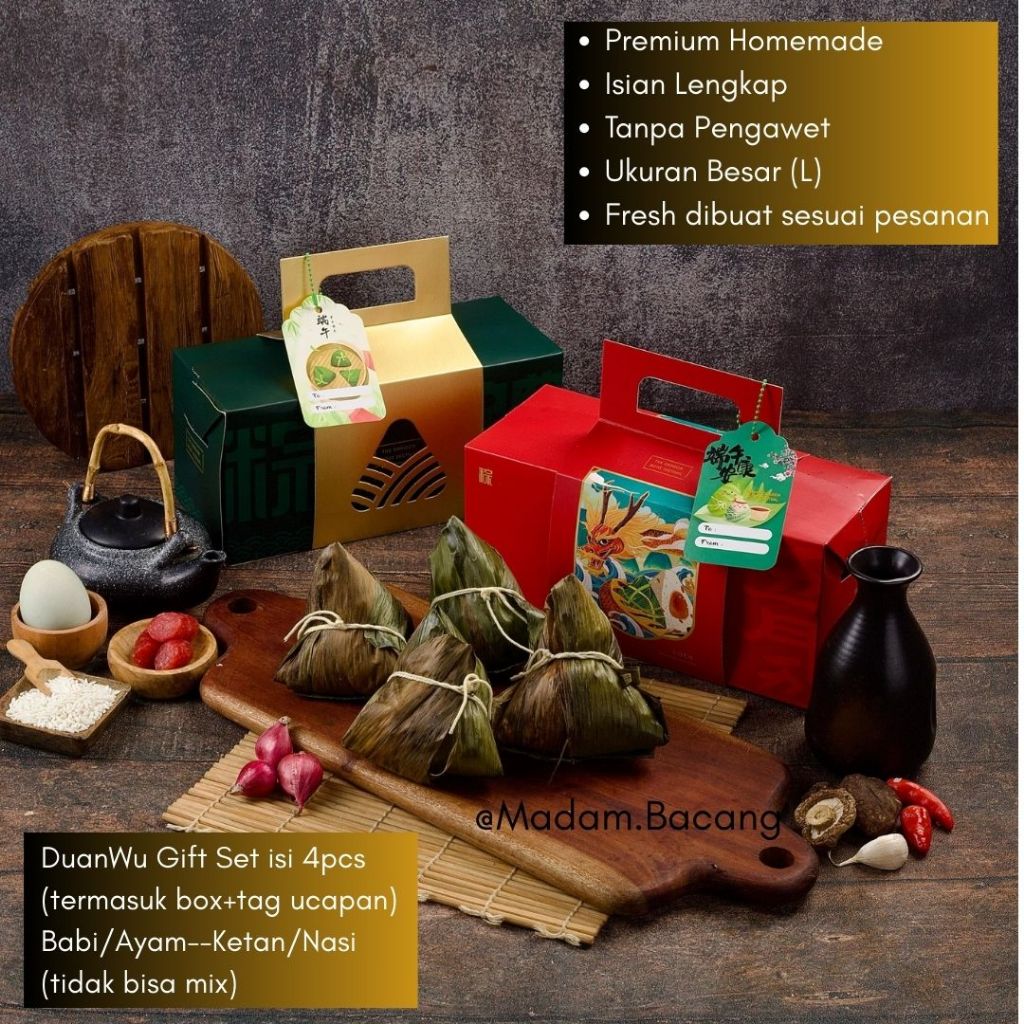 

Madam Bakcang B2 Premium Bacang Medan Babi Pork Samcan Bak cang Ketan / Nasi Telor Asin Ba Cang Enak