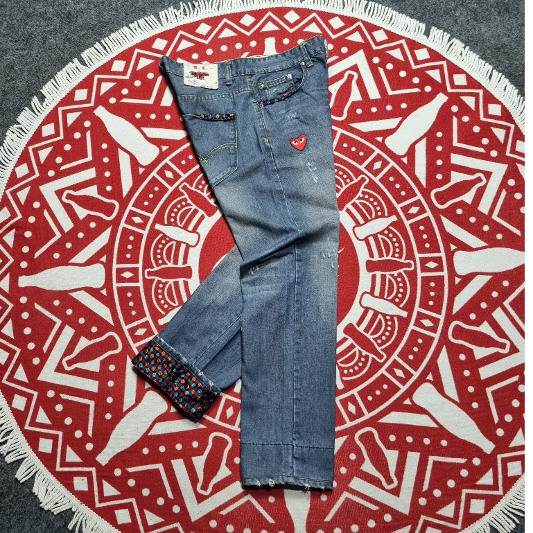 Comme Des Garcons Play × CDG jeans denim celana panjang