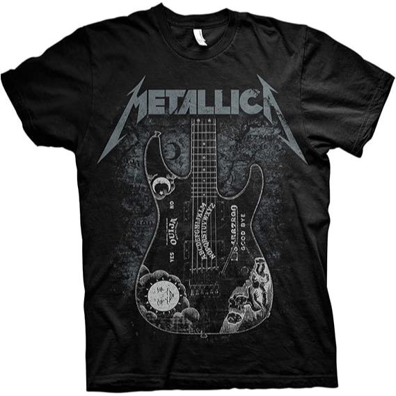 Kaos Band Vintage Metallica Men's Hammett Ouija Guitar Slim Fit T-Shirt Black