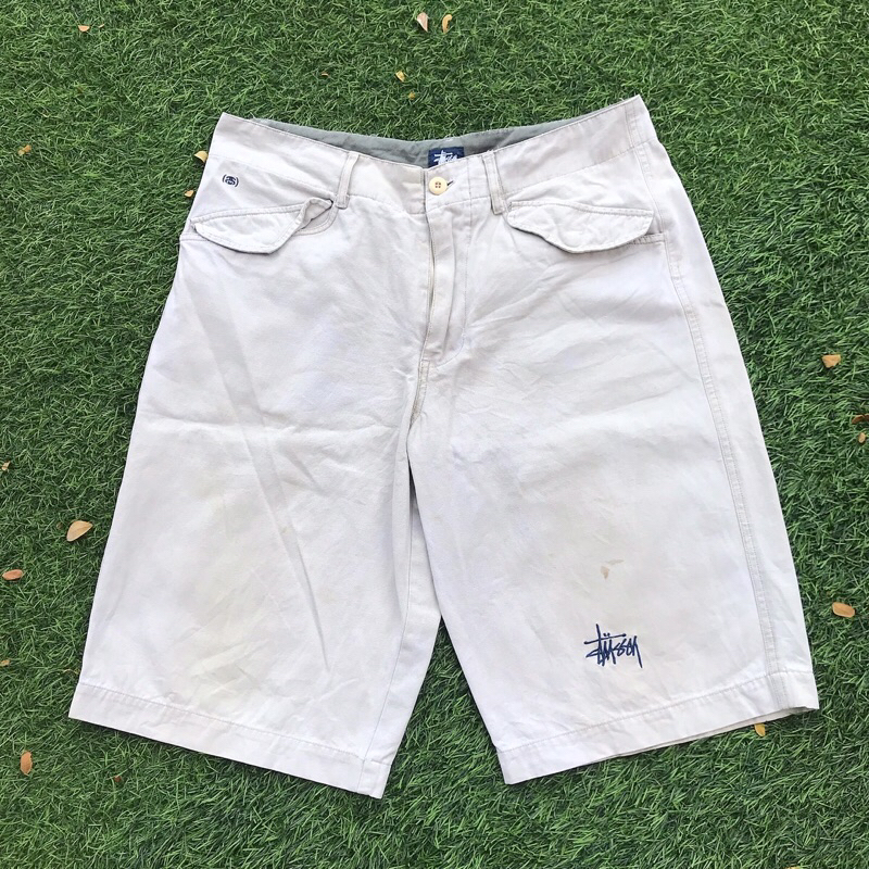 Vintage 90s Stussy ankle Short Pants in Khakis beige brown Shorts  More pocket partition button cove