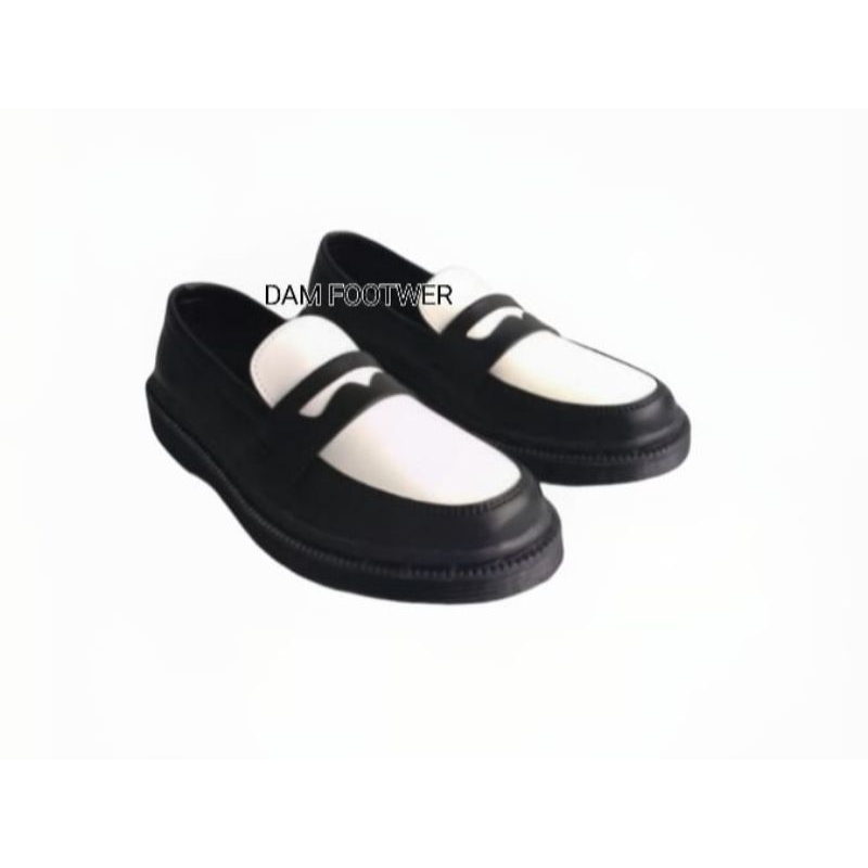Sepatu Pria Formal slip-on loafer  | Sepatu Loafers pria Kulit Hitam Putih Kerja Kuliah