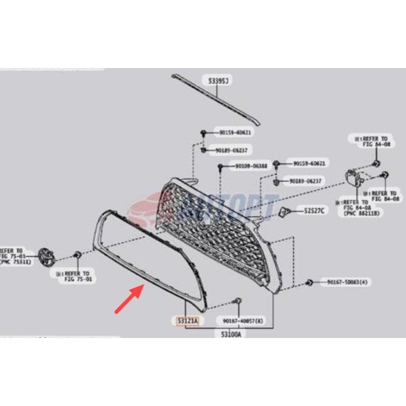 moulding list lis grill grille radiator depan corolla cross hybrid 2021 2022 2023 2024 ori 53121-0A0