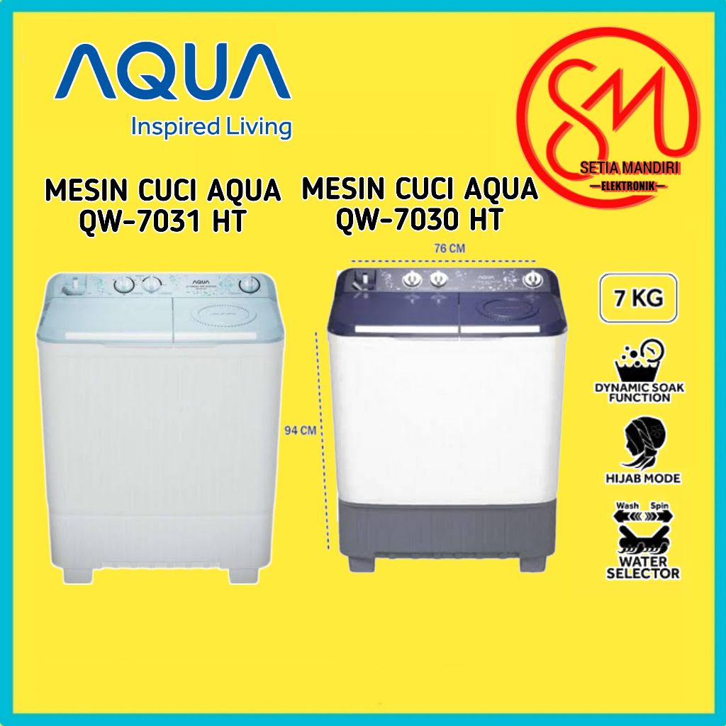AQUA Japan Mesin Cuci 2 Tabung QW 7030 HT & 7031 HT - 7 KG Cuci dan Pengering
