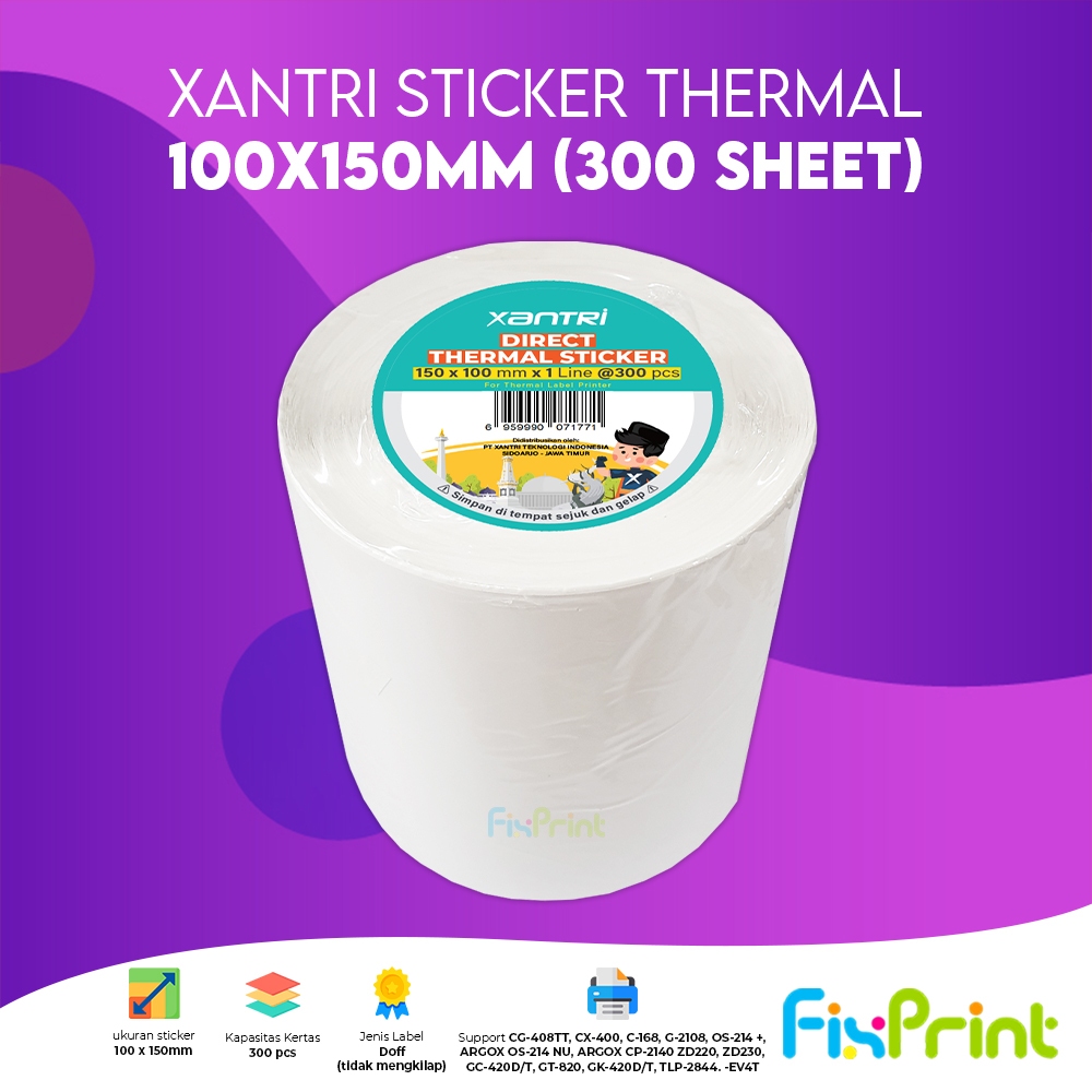 

FixPrint Kertas Resi Label Thermall Barcode 78 100 150 Thermal Xantri Thermal All Ukuran