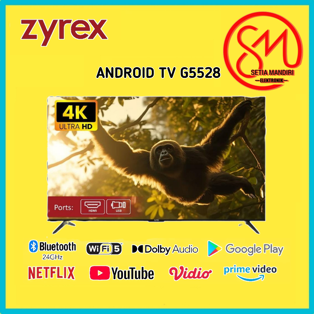 ZYREX Smart Android TV 24 32 43 50 55 Inch Google TV HD Digital DVB-T2 WiFi USB HDMI A3218