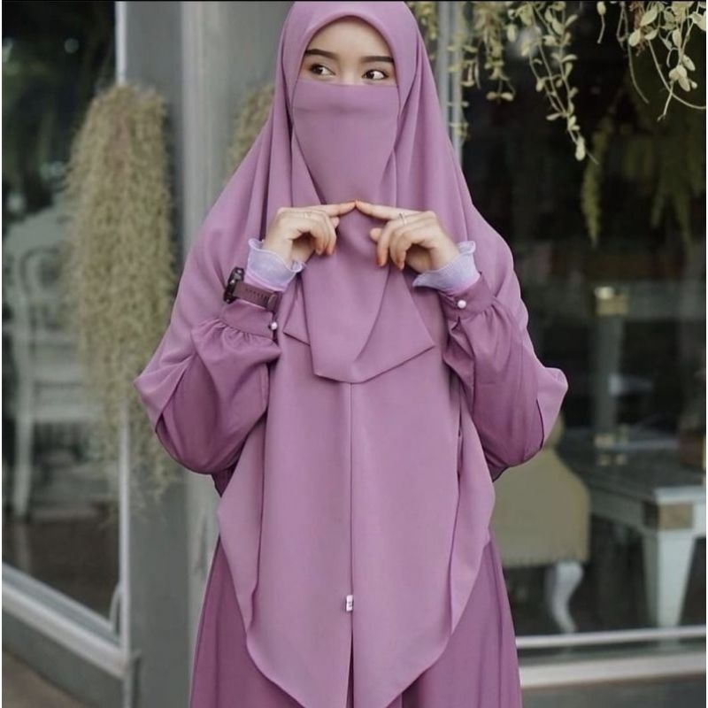 Kerudung hijab khimar instan ceruti babydoll non pet syari plus cadar dua layer tudung cantik malay 