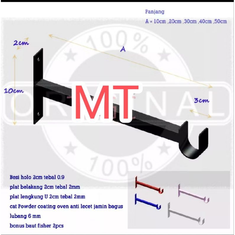 AMBALAN DINDING BESI HOLLOW 1.5X1.5 cm DENGAN PENGAIT BESI UJUNG