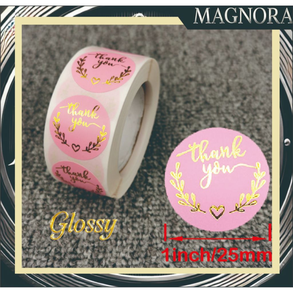 

Sticker Thank You 1 Roll isi 500 Glossy Pink Stiker Ucapan Terima Kasih Kilau Emas by Magnora