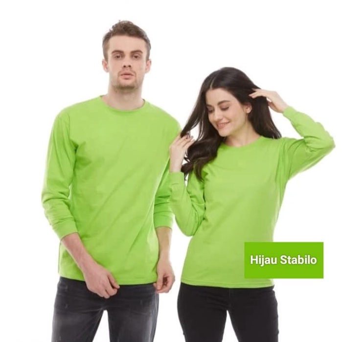 55STOK TERBATAS Kaos polos lengan panjang soft katun combed 3s warna Hijau Stabilo  Kaos Polos Lenga