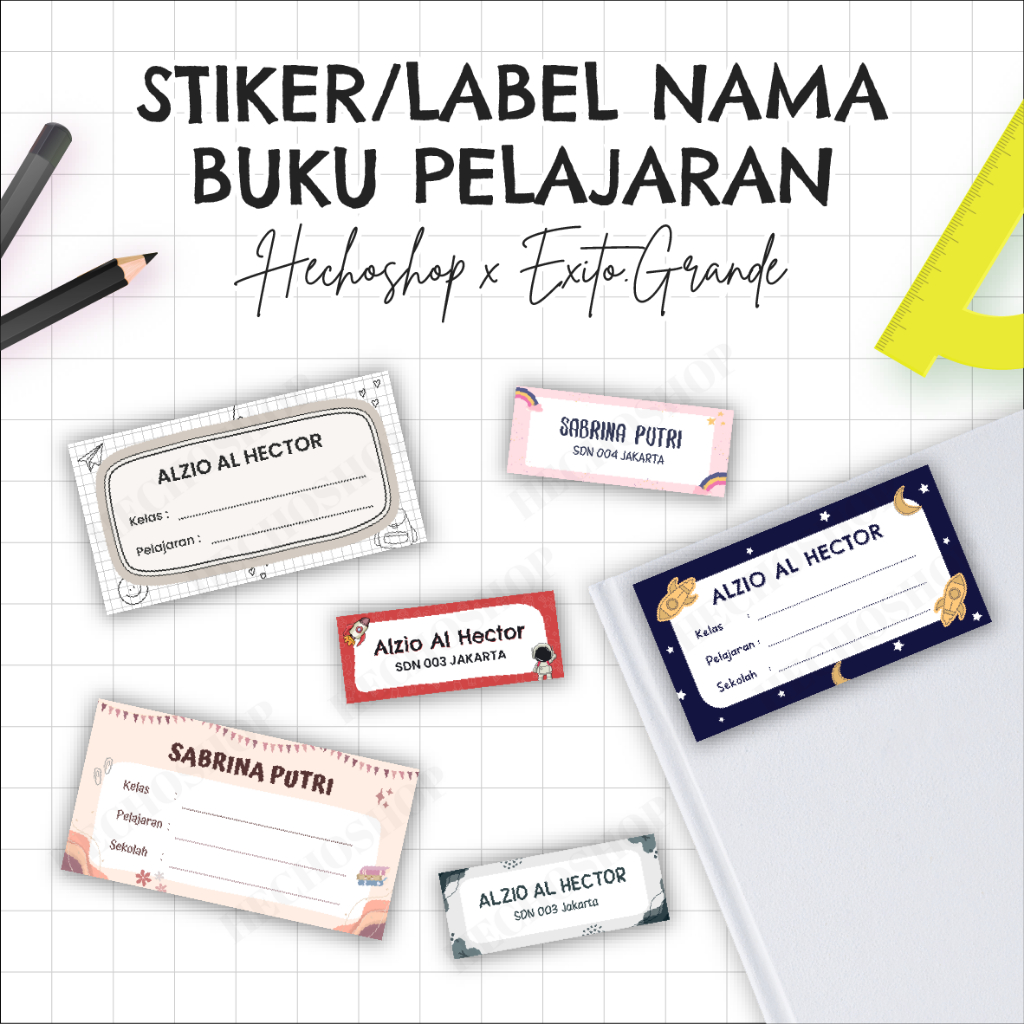 

Stiker Label Nama / Stiker Mata Pelajaran / Stiker Buku (ISI 45 PCS) - EXITO.GRANDE x HECHOSHOP
