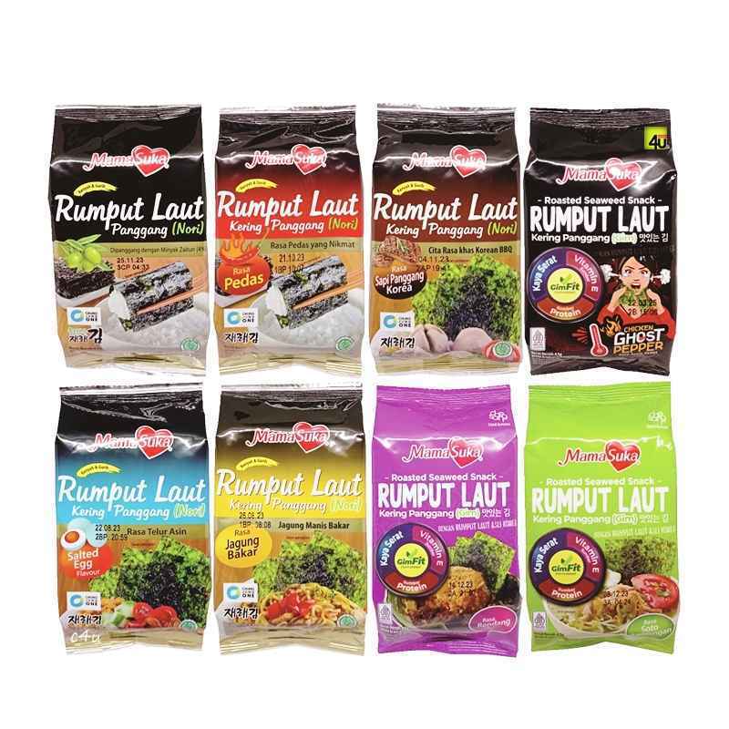 

Camilan Rumput Laut Panggang / Roasted Nori Seaweed Snack Gim Daesang Mamasuka 4,5 Gram x 2 Varian Original, Roasted Corn / Jagung Bakar, Salted Egg / Telur Asin, Soto Lamongan, Chicken Ghost Pepper, Pedas, Rendang, Korean BBQ
