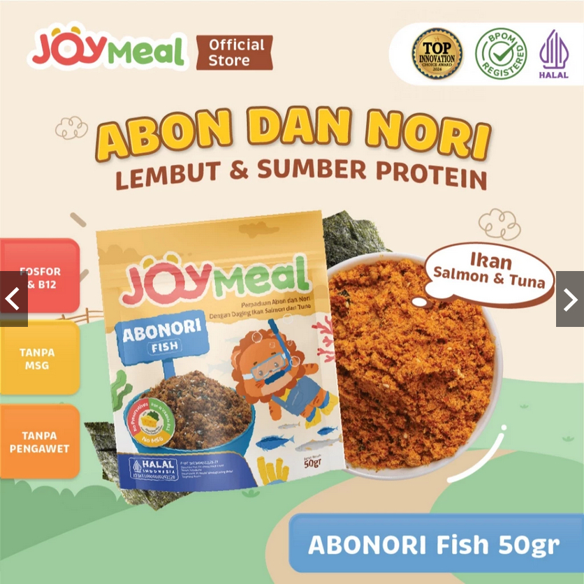 

JoyMeal ABONORI FISH 50gr | Perpaduan Abon dan Nori dengan Daging Ikan Salmon dan Tuna