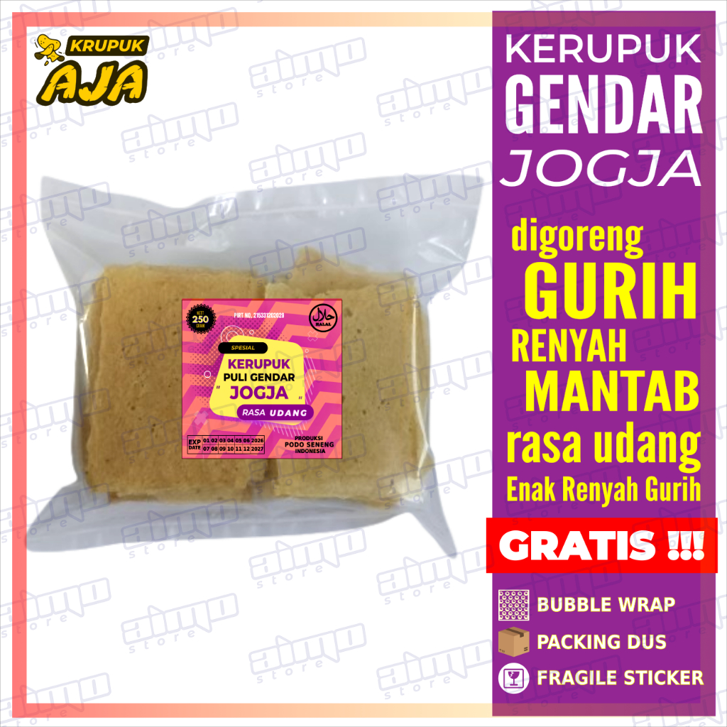 

Kerupuk Puli Beras JOGJA Krupuk Gendar Kotak Mentah Ukuran Sedang Rasa Udang Enak Renyah Gurih Kemasan 250gr