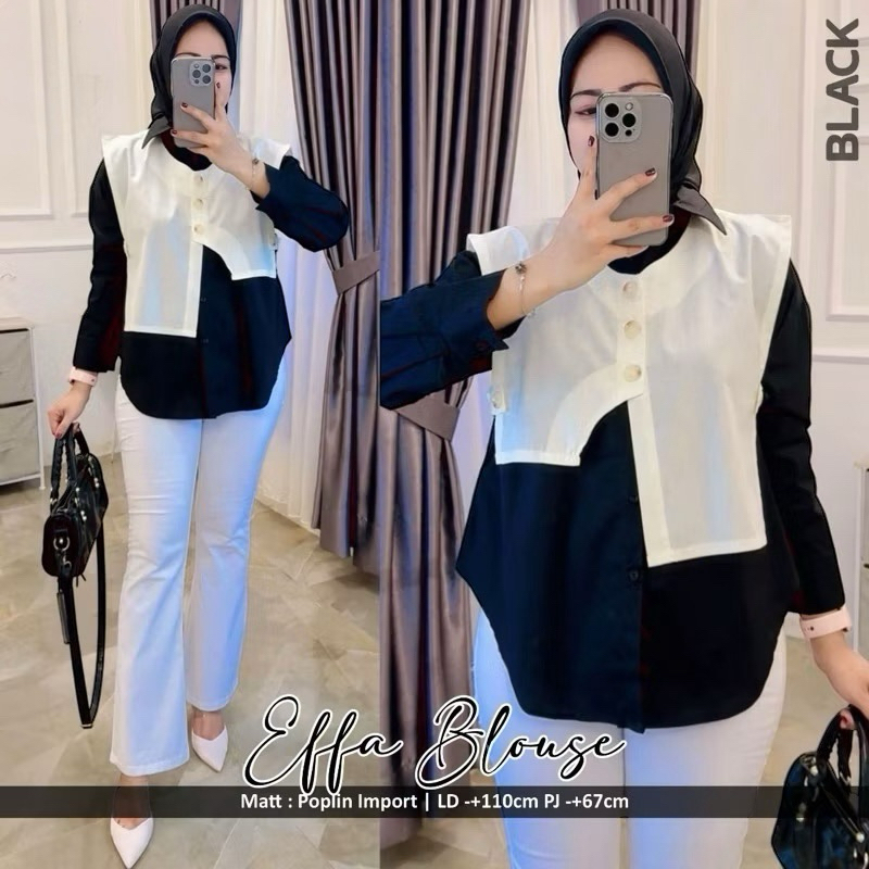 Effa Blouse Kombinasi Katun // Atasan wanita formal // Blouse polos kerja // Blouse rompi terbaru oo