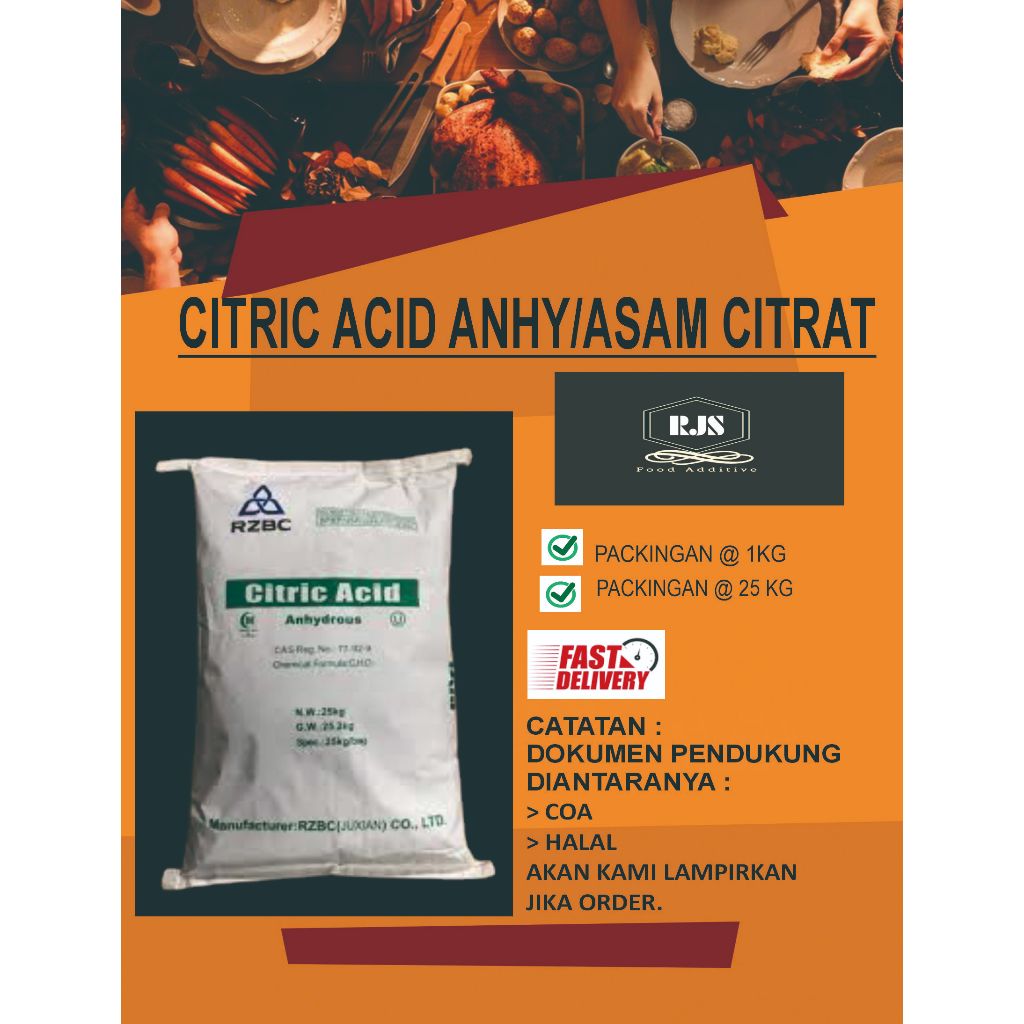 

CITRIC ACID ANHYDROUSE RZBC/CITRUN/PENGGANTI ASAM JERUK /PENGATUR ASAM/ASAM CITRAT PACKINGAN 1 KG DAN 25 KG BERSERTIFIKAT HALAL MUI