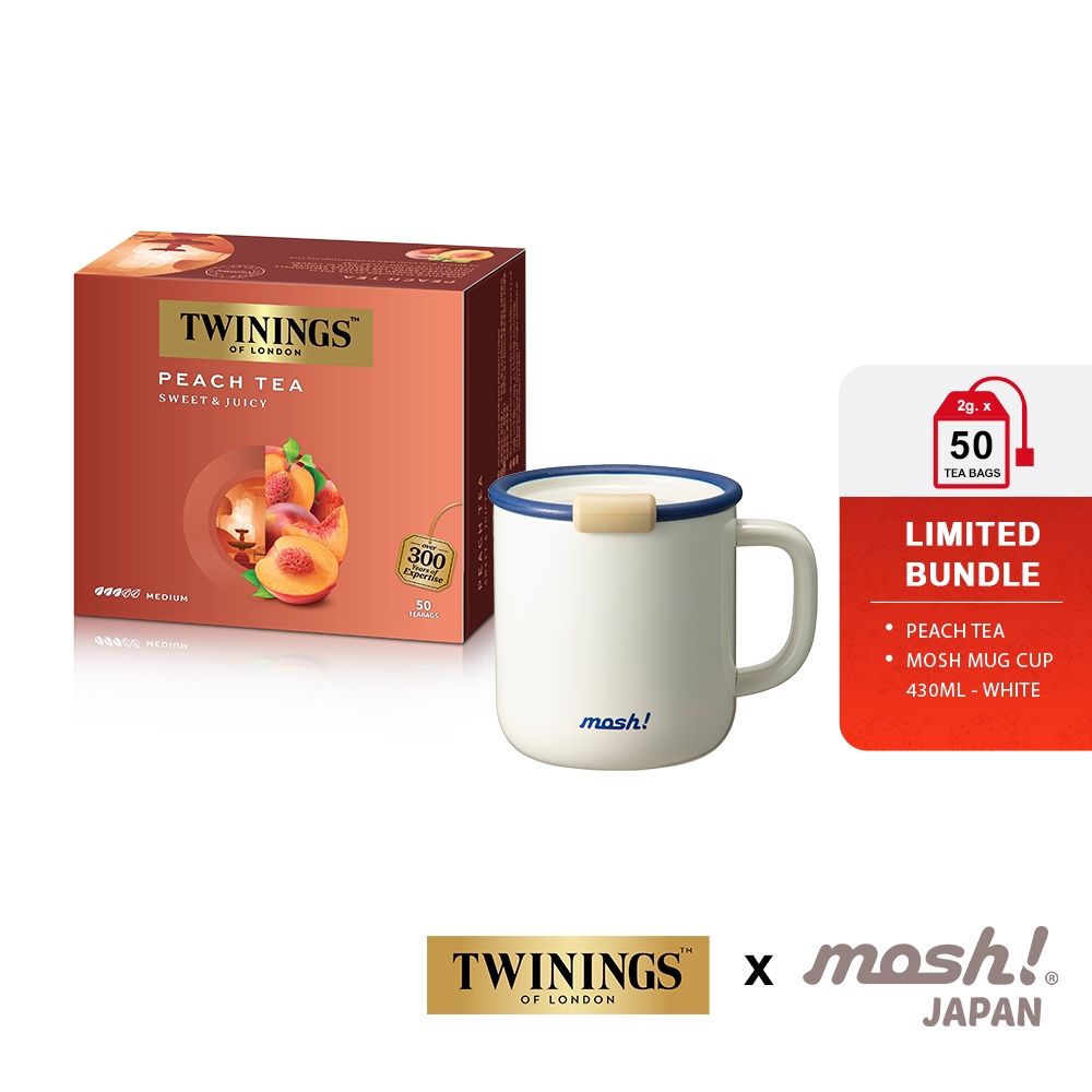 

[Limited Bundle] Twinings Teh Hitam Celup Rasa Peach Flavoured Tea 50x2gr & Mosh Mug Cup 430ML - White
