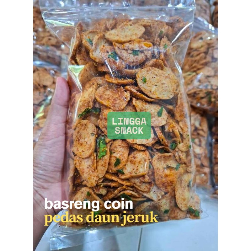 

basreng koin pedas daun jeruk dan original,renyah gurih 250gram-lingga snack.id